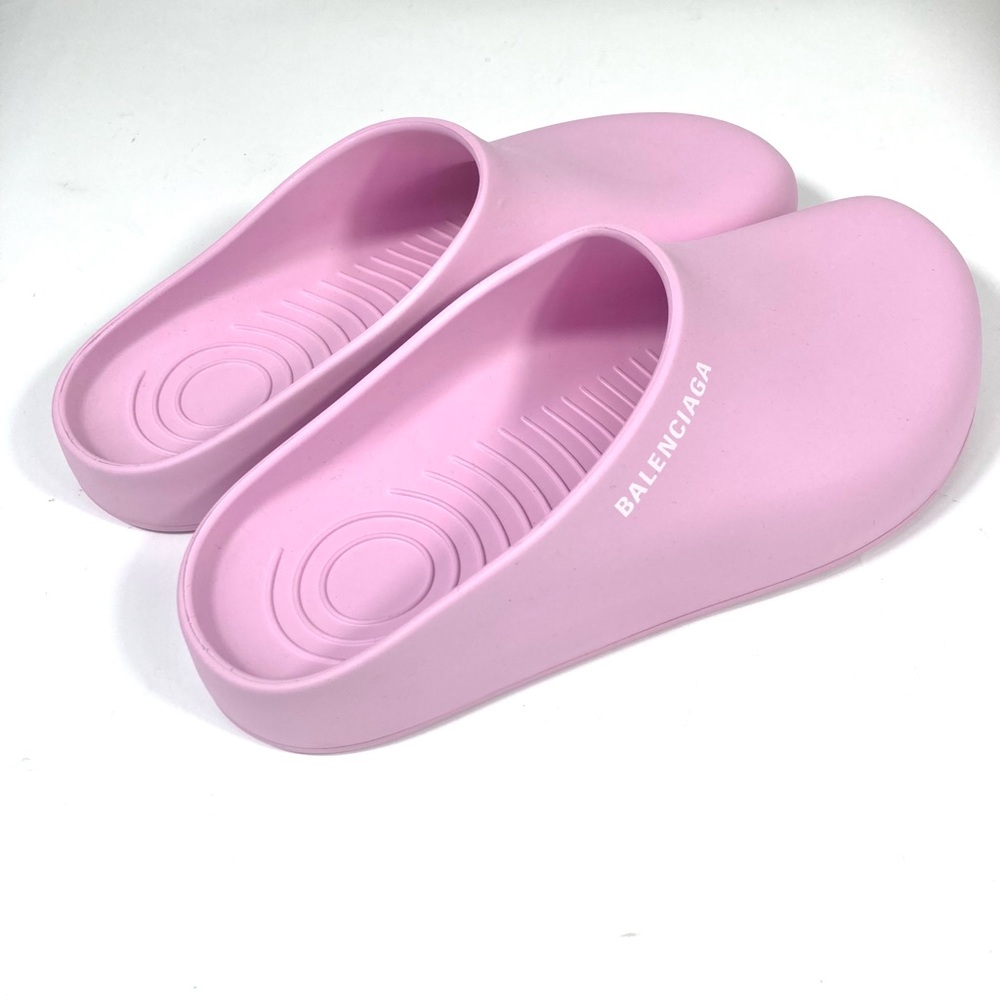 Balenciaga Pool Logo Closed Slides Clogs Pink Women Size 8 US New Matte Finish - Picture 14 of 17